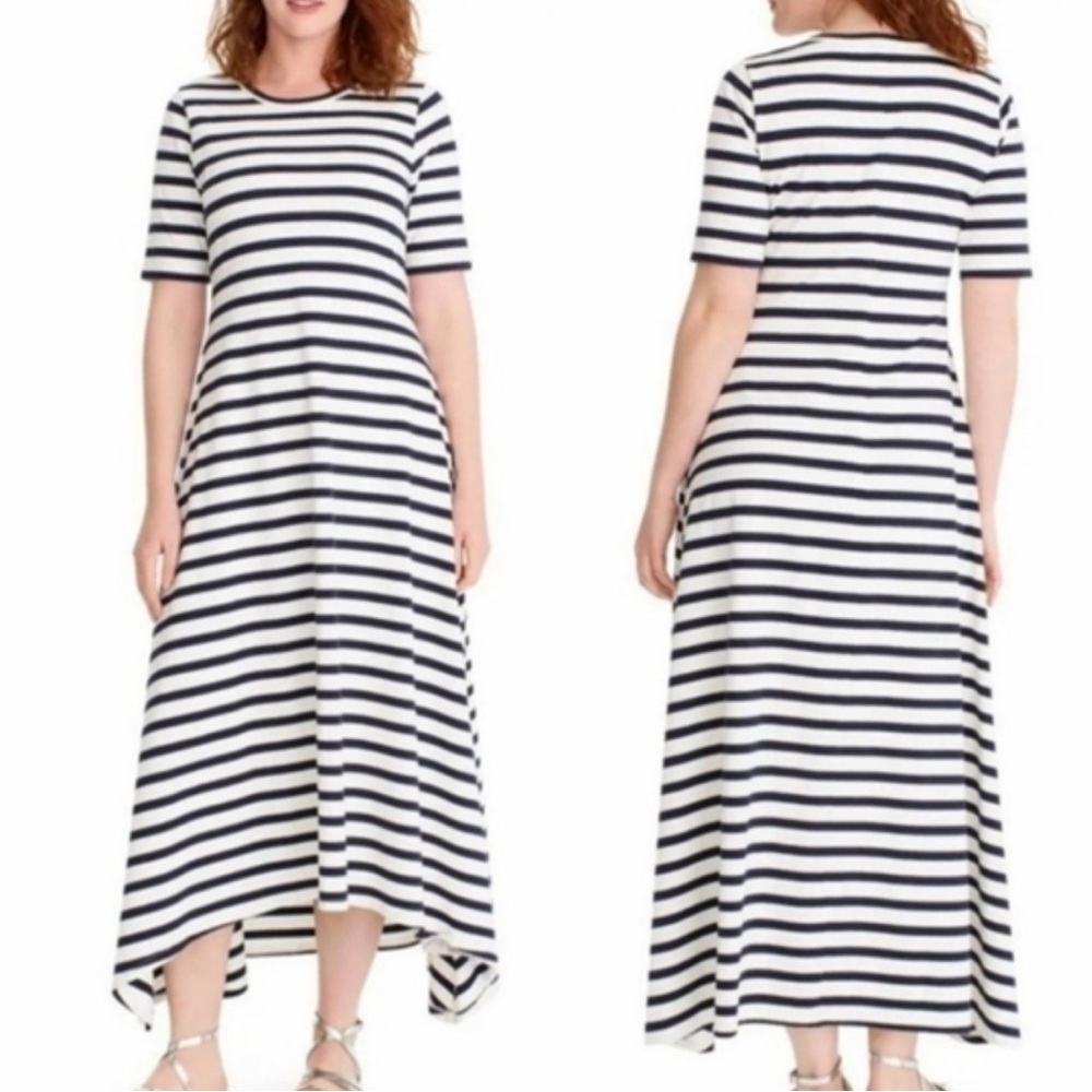 J. Crew Black & White Striped Asymmetrical Maxi Dress
